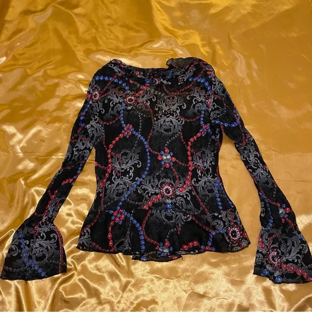 Sunny Leigh Black Ruffle Bell Sleeve Blouse